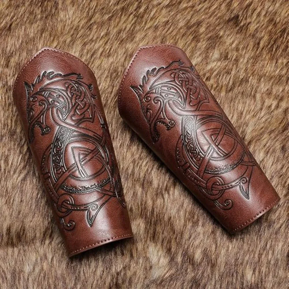 Dragon Embossed Arm Bracers Medieval Viking Gauntlet Cosplay‎